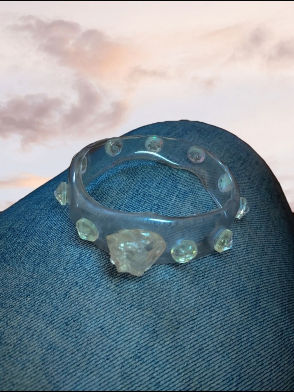 Clear Resin Bangle with Pale Yellow Accent Stones